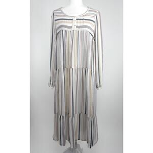 Xirena Striped Tiered Long Sleeve Midi Dress Size Small